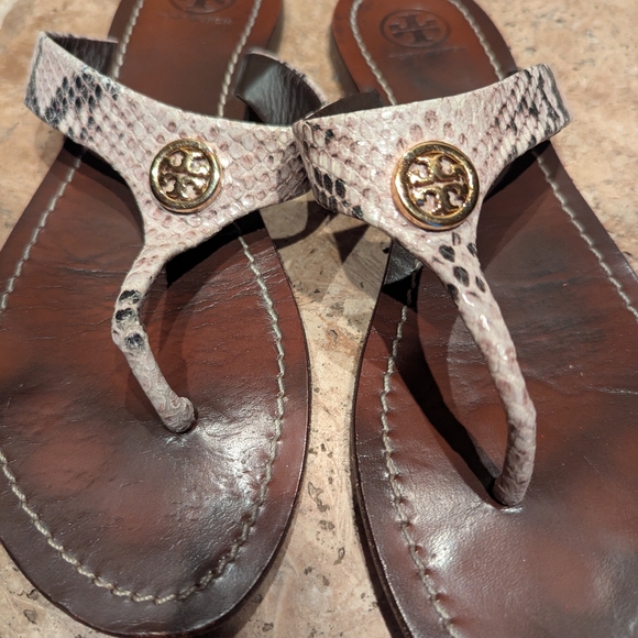 Tory Burch Cameron flip flops Leather Thong Sandals Snakeskin Roccia Python 7.5 - Picture 4 of 4